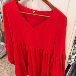 Red V-Neck Women's mini dress